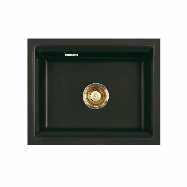 Kara 50 U keramik køkkenvask, Matsort m/messing afløb