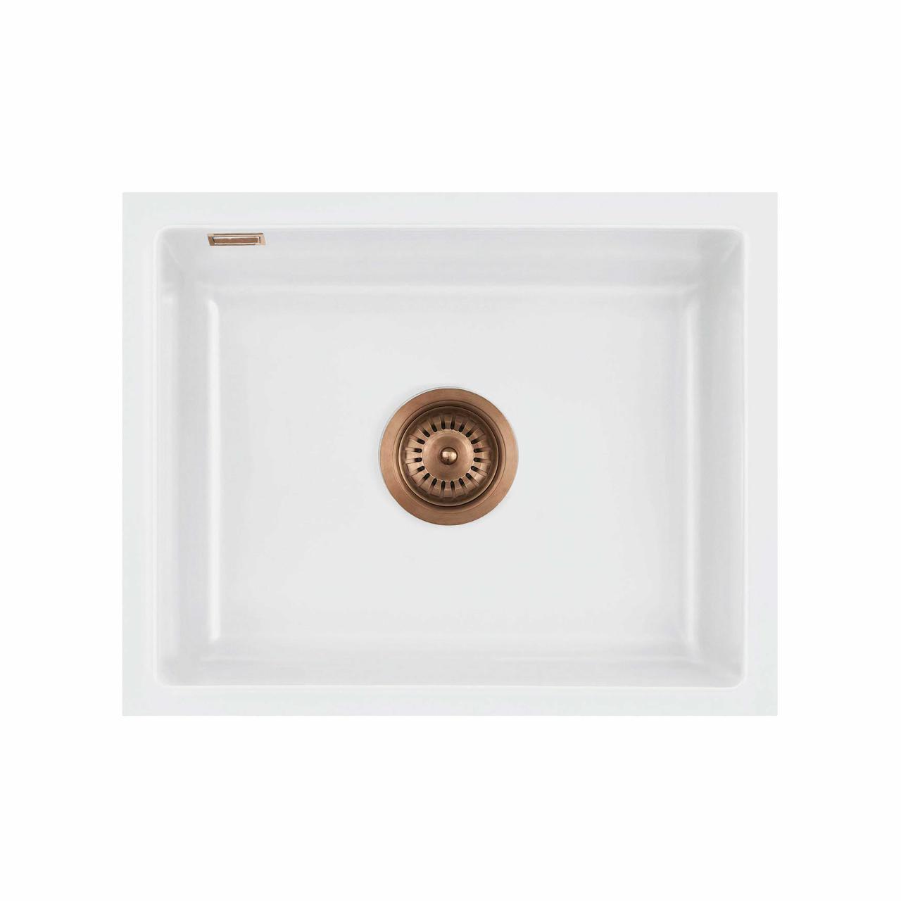 Mera 50 U keramik køkkenvask, Mathvid m/kobber afløb