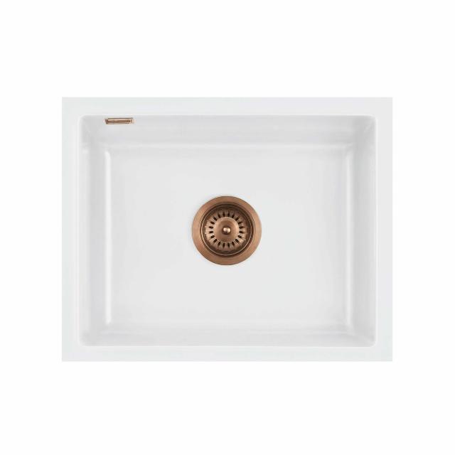 Mera 50 U keramik køkkenvask, Mathvid m/kobber afløb
