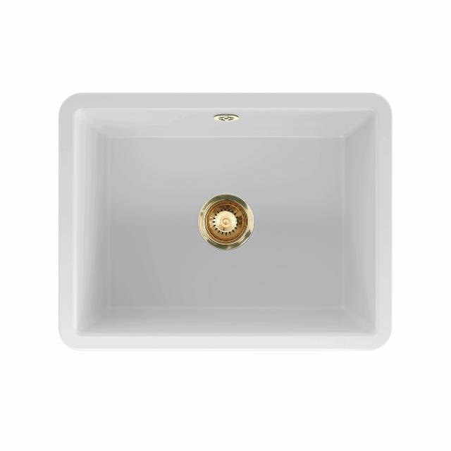 Mataro II keramik køkkenvask, Hvid m/PVD Messing afløb