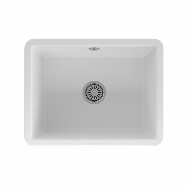 Mataro II keramik køkkenvask, Hvid m/krom afløb