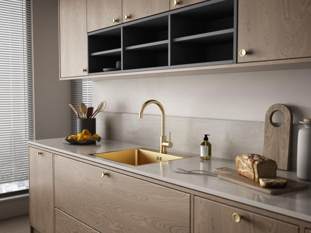 Kubus 140 RS Round køkkenarmatur, PVD Messing