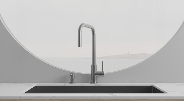 Primy Steel Accent Square køkkenarmatur, Rustfrit stål