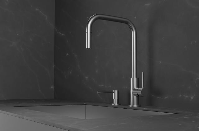 Primy Steel Accent Square køkkenarmatur, Rustfrit stål