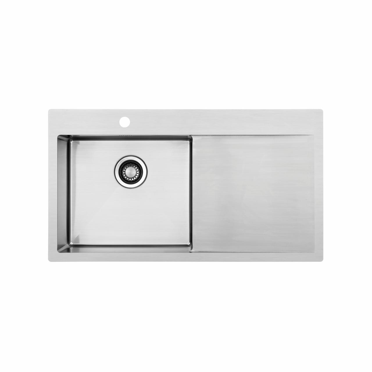 Kubus 900 L Soft køkkenvask m/bakke, Rustfrit stål 