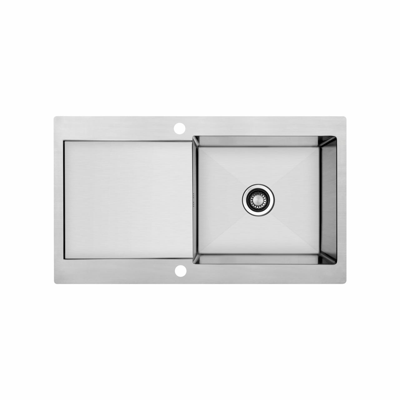 Kubus 90 Soft vendbar køkkenvask m/bakke, Rustfrit stål