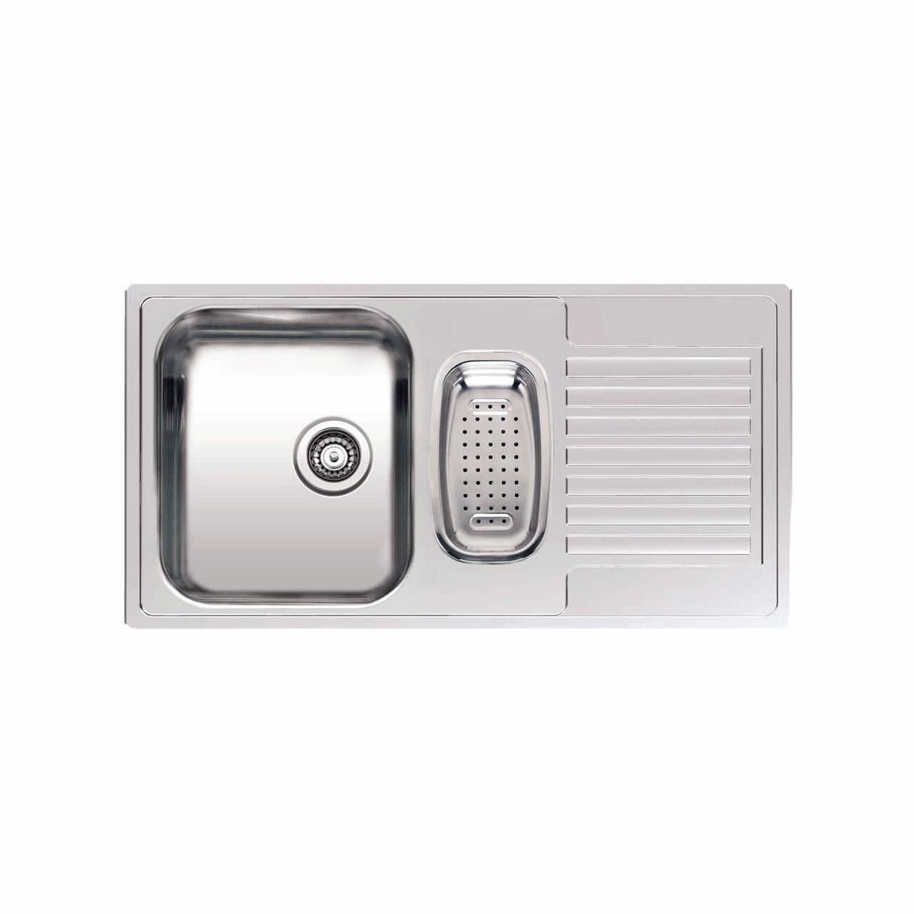 Centurio 1.5 (L) 1½ kumme køkkenvask m/bakke, Rustfrit stål