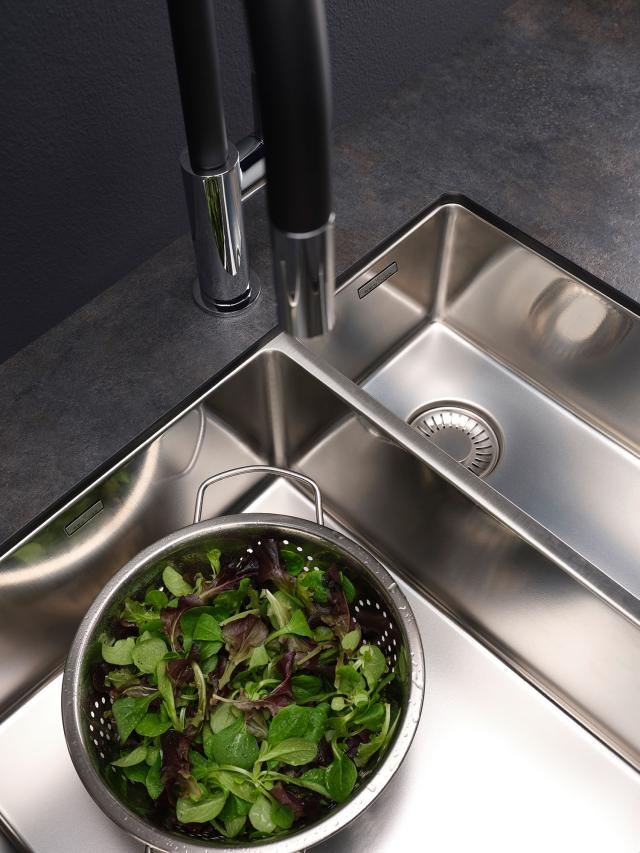 New York 34x40+18x40 (L) Comfort 1½ kumme køkkenvask, Rustfrit stål