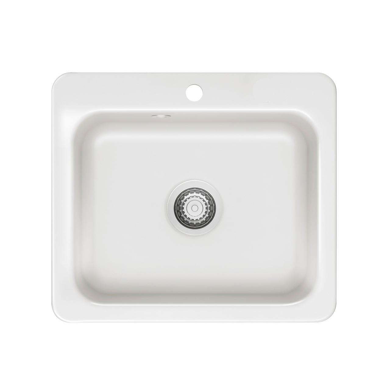 Juna 57 keramik køkkenvask, Hvid m/krom afløb