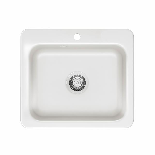 Juna 57 keramik køkkenvask, Hvid m/krom afløb