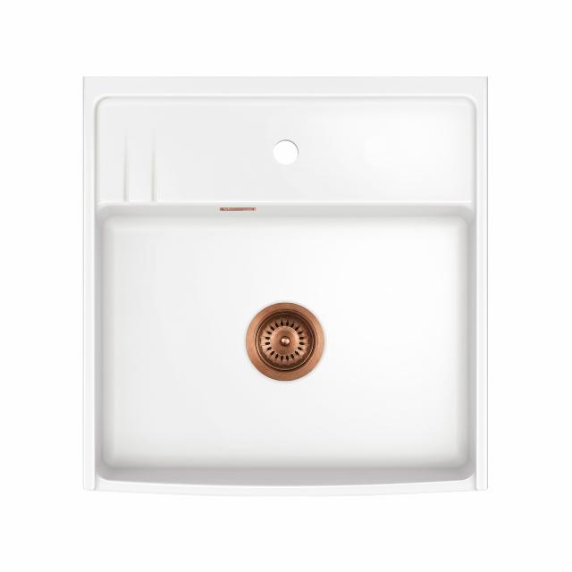 Kentro 60 keramik køkkenvask, Hvid m/PVD Kobber afløb