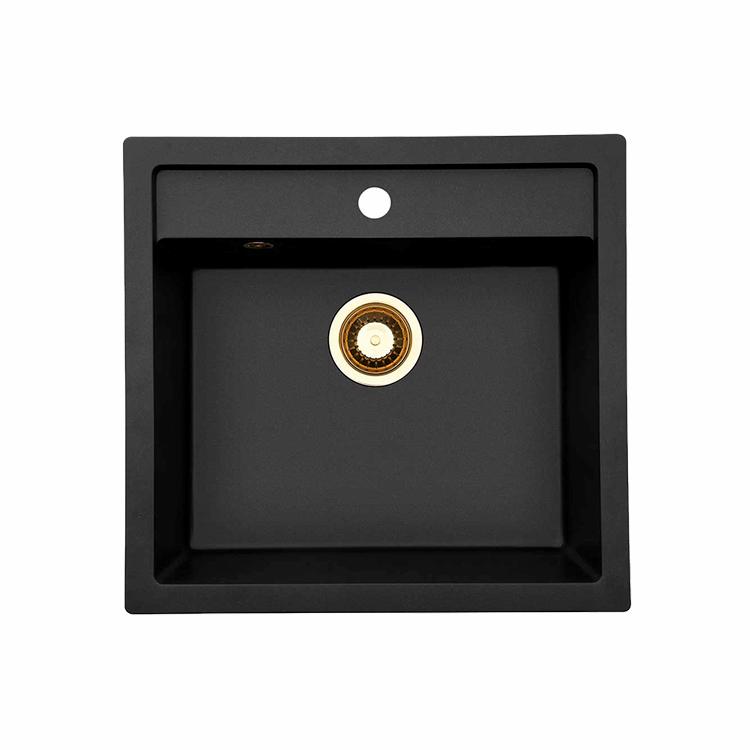 Jupiter 60 Komposit køkkenvask, Sort m/PVD Messing afløb