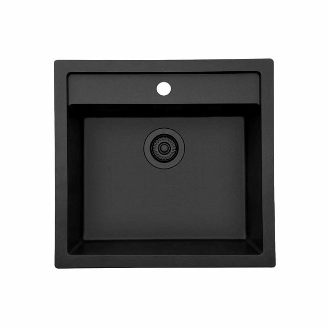 Jupiter 60 Komposit køkkenvask, Sort m/sort afløb
