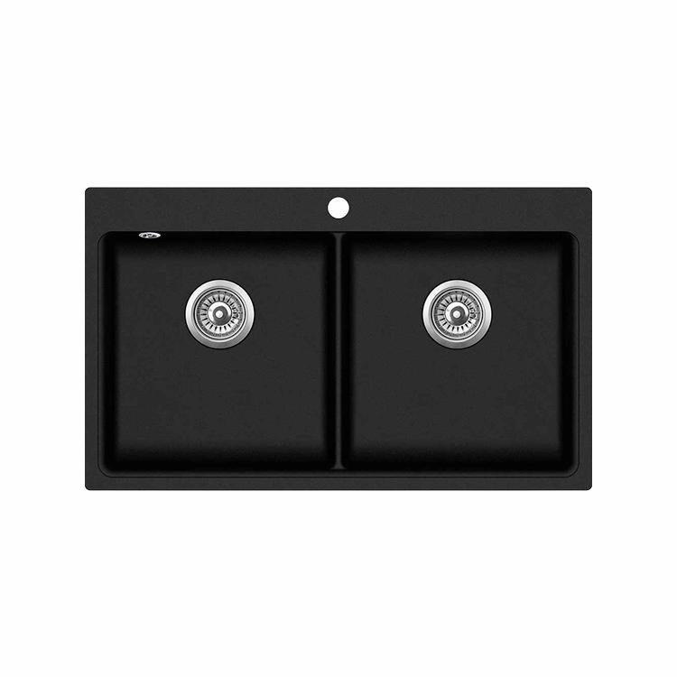 Saturn 86 dobbelt komposit køkkenvask, Sort m/krom afløb
