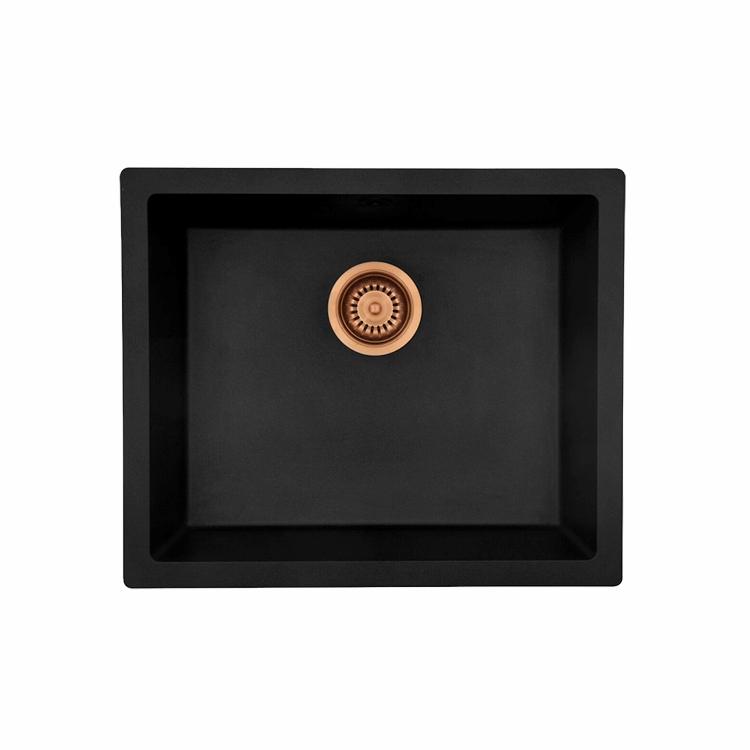 Jupiter 600 komposit køkkenvask, Sort m/kobber afløb