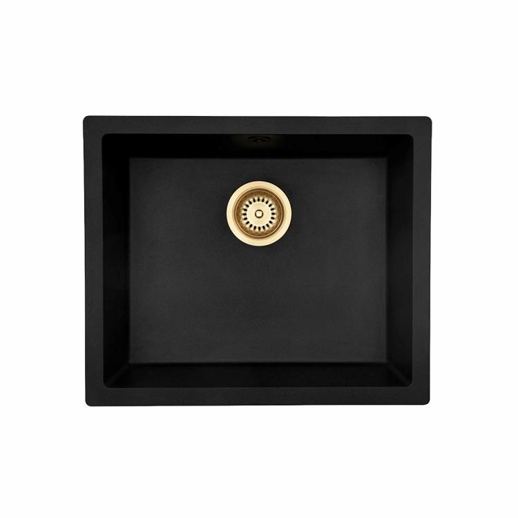 Jupiter 600 komposit køkkenvask, Sort m/messing afløb