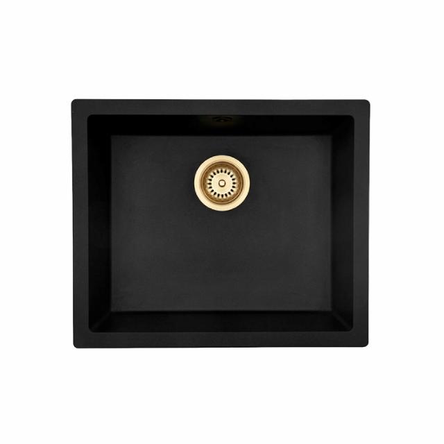 Jupiter 600 komposit køkkenvask, Sort m/messing afløb