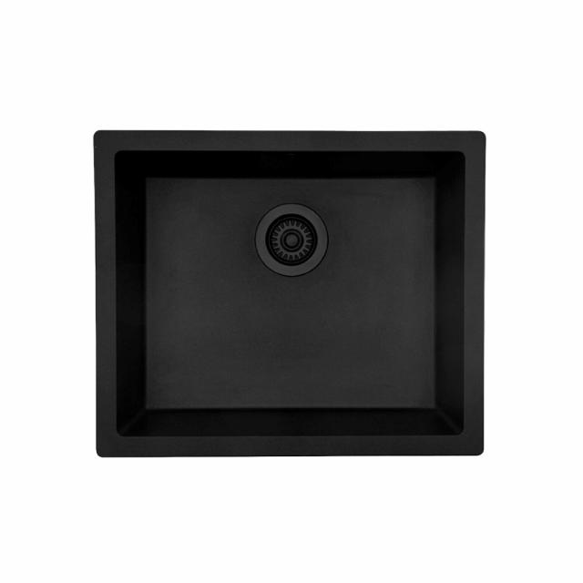 Jupiter 600 komposit køkkenvask, Sort m/sort afløb