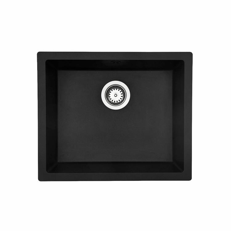 Jupiter 600 komposit køkkenvask, Sort m/krom afløb