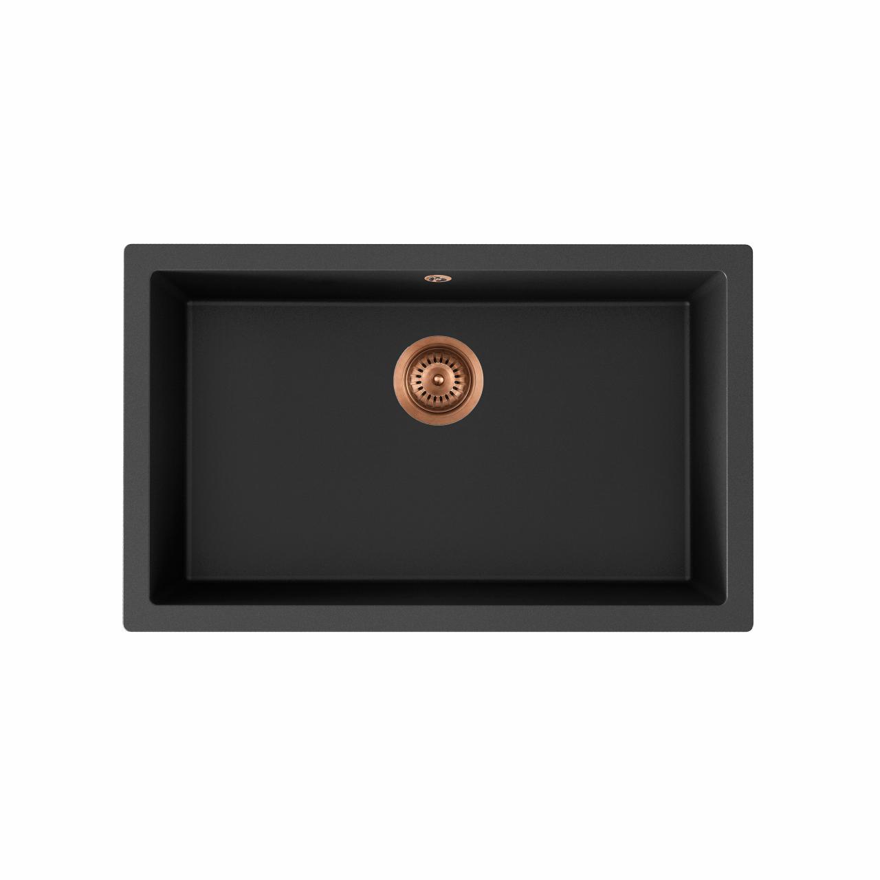 Jupiter 800 komposit køkkenvask, Sort m/PVD Kobber afløb