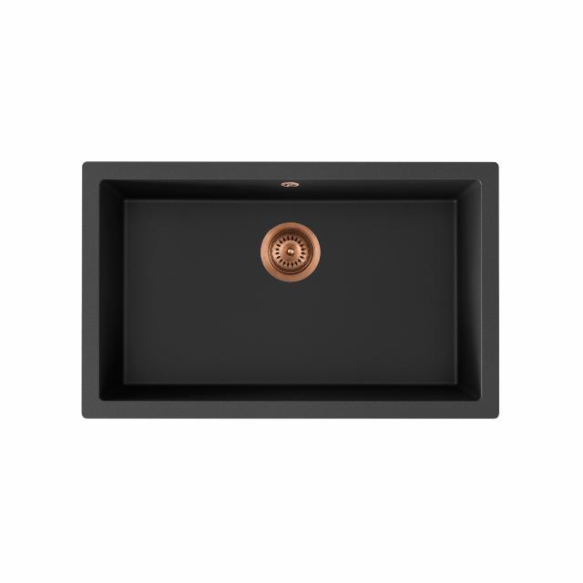 Jupiter 800 komposit køkkenvask, Sort m/PVD Kobber afløb