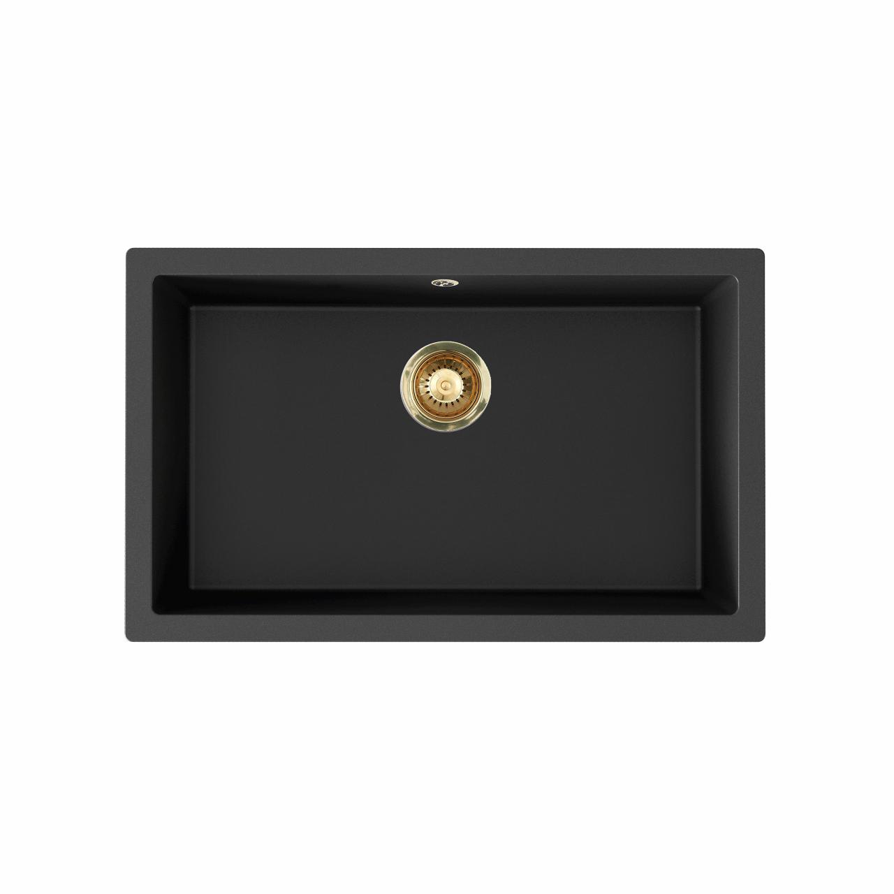 Jupiter 800 komposit køkkenvask, Sort m/PVD Messing afløb
