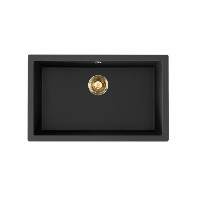 Jupiter 800 komposit køkkenvask, Sort m/PVD Messing afløb