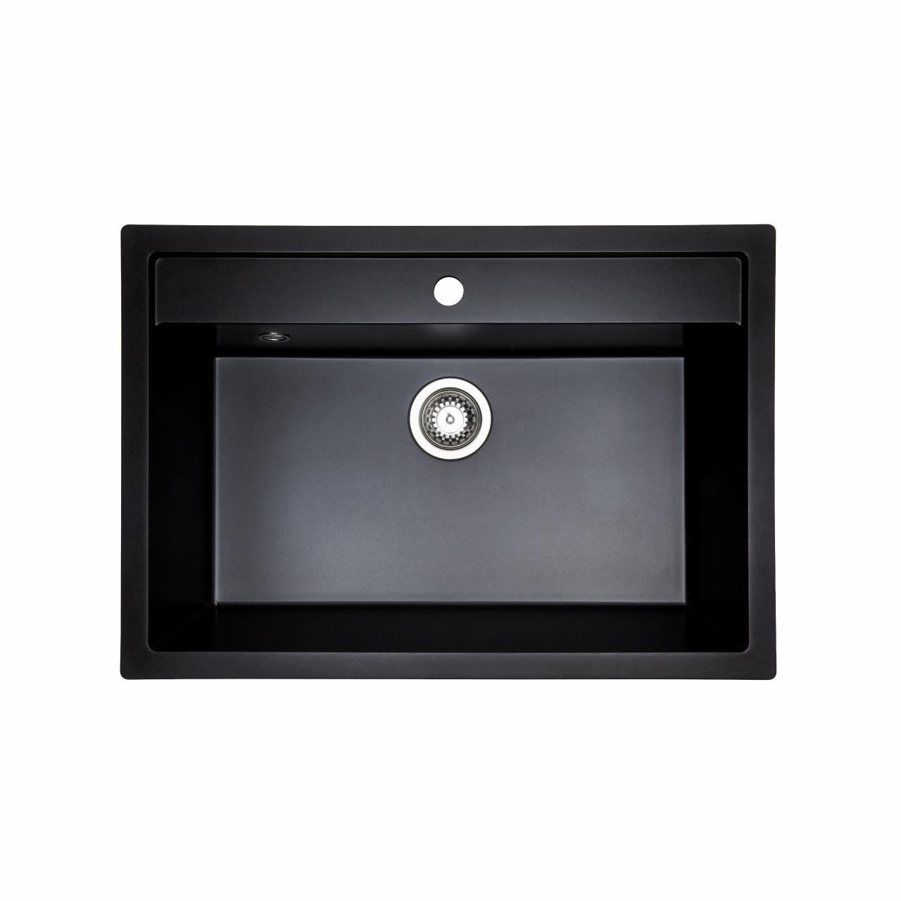 Jupiter 80 komposit køkkenvask, Sort m/krom afløb