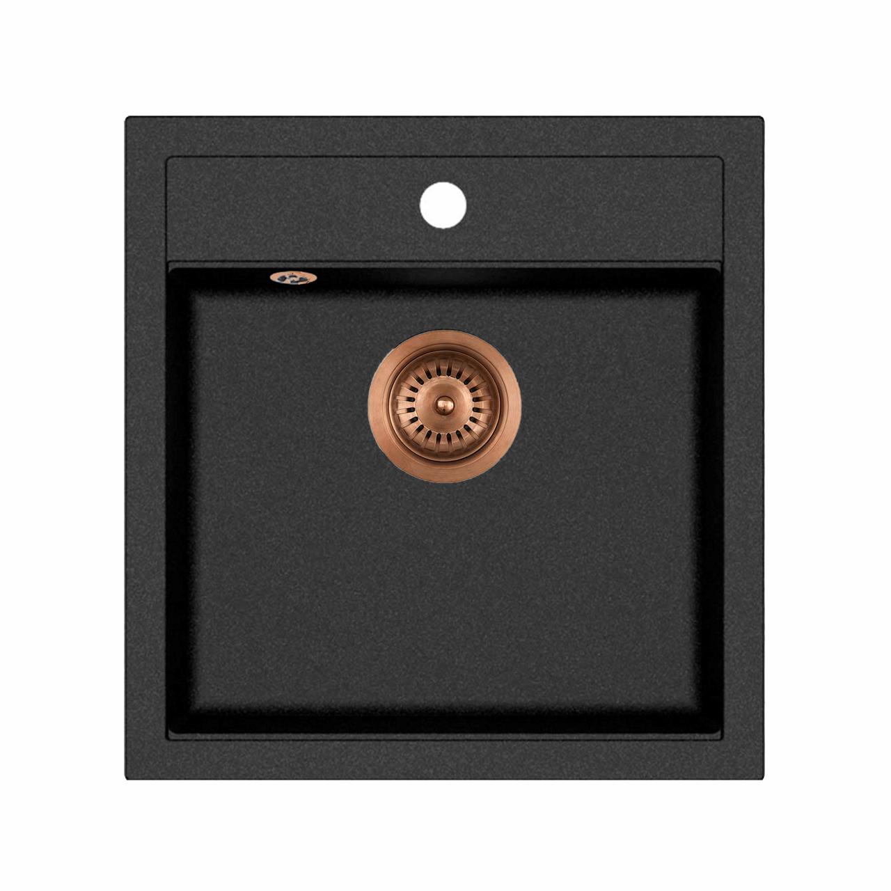 Jupiter 50 komposit køkkenvask, Sort m/kobber afløb