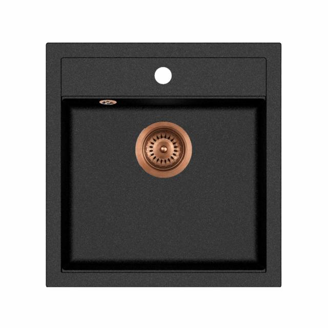 Jupiter 50 komposit køkkenvask, Sort m/kobber afløb