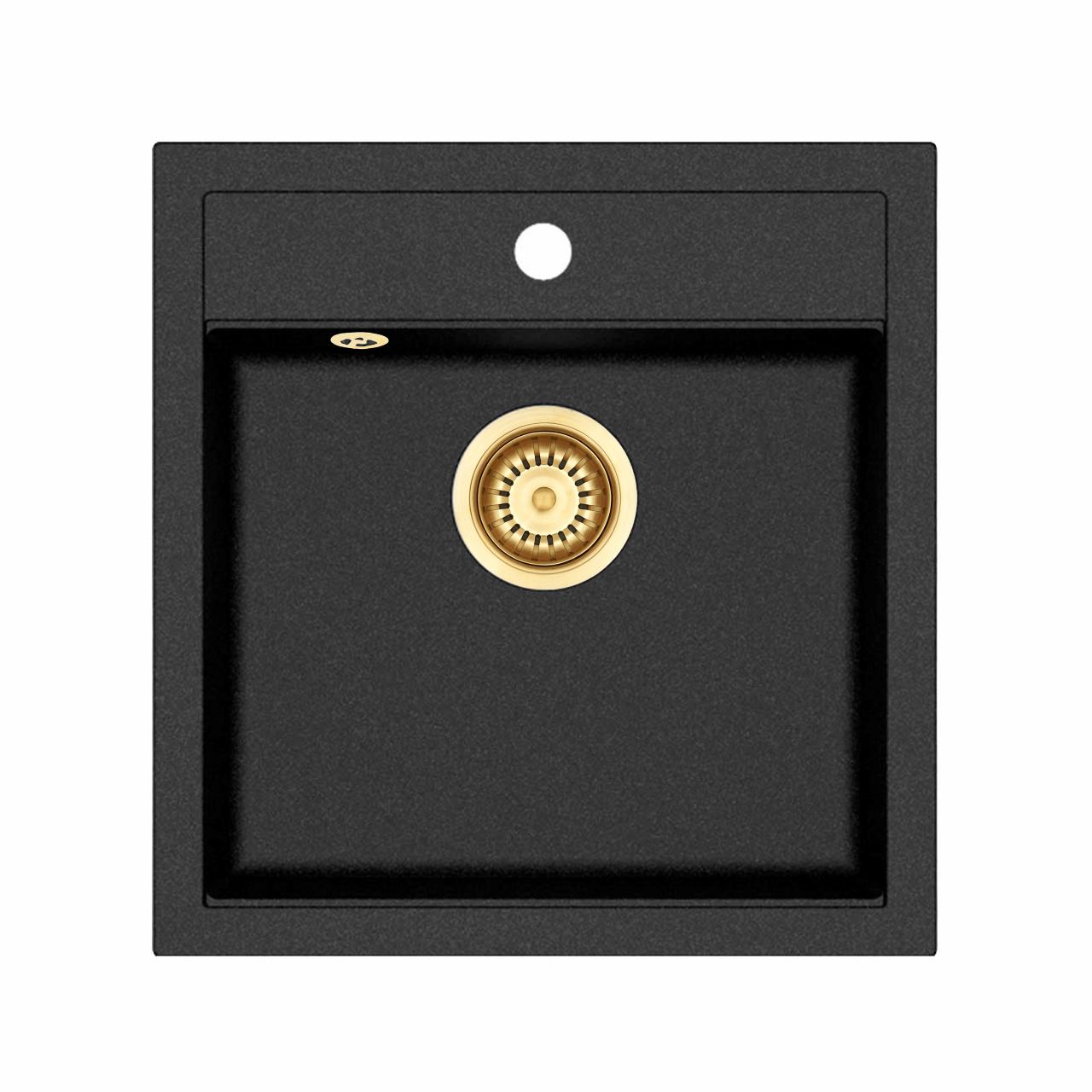 Jupiter 50 komposit køkkenvask, Sort m/messing afløb