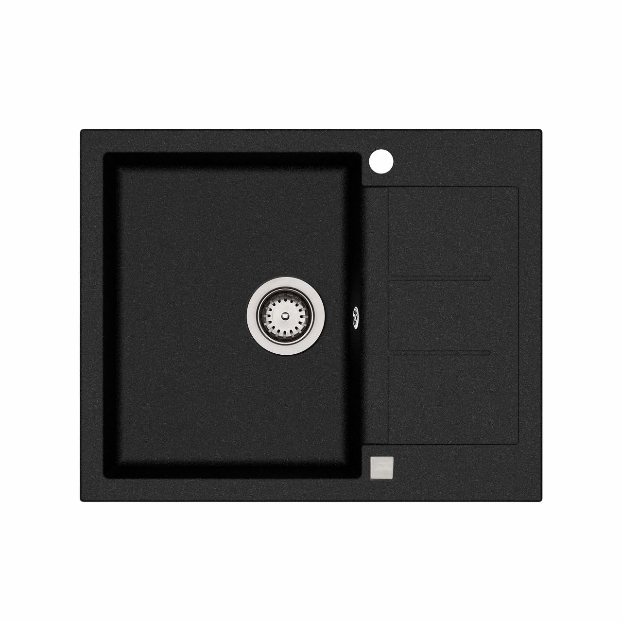 Saturn 620 komposit køkkenvask m/bakke, Sort m/krom afløb