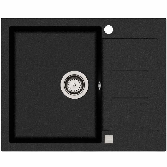 Saturn 620 komposit køkkenvask m/bakke, Sort m/krom afløb