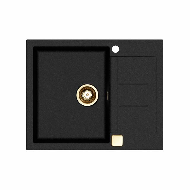 Saturn 620 komposit køkkenvask m/bakke, Sort m/PVD Messing afløb