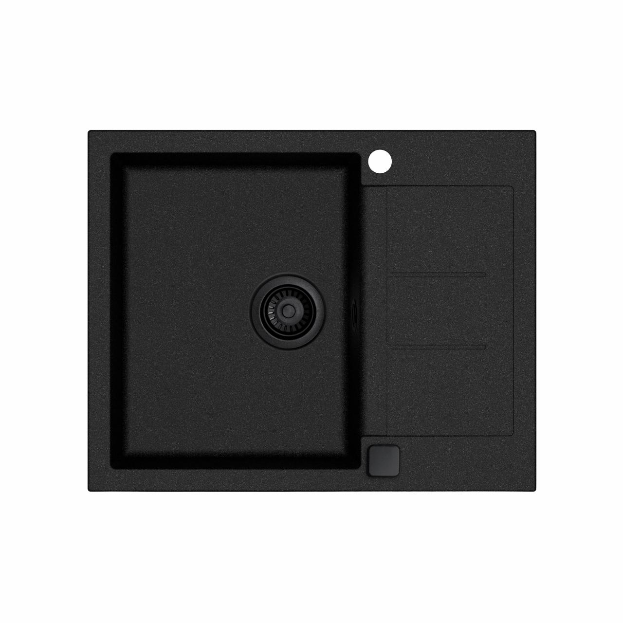 Saturn 620 komposit køkkenvask m/bakke, Sort m/sort afløb