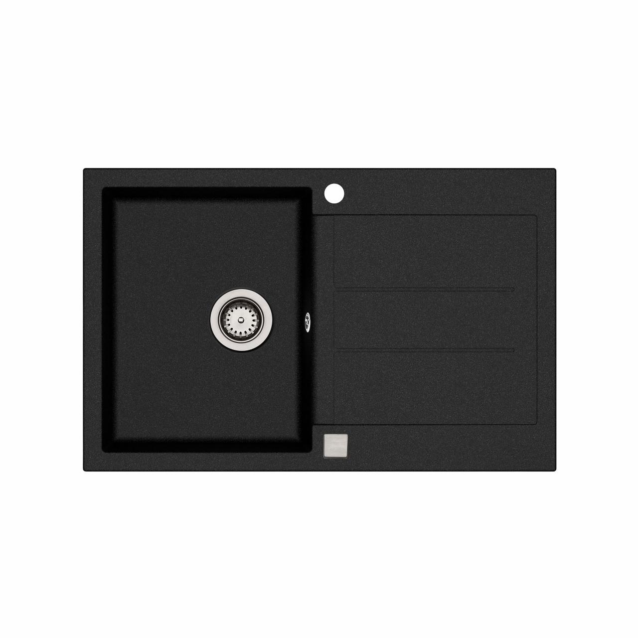 Saturn 780 komposit køkkenvask m/bakke, Sort m/krom afløb