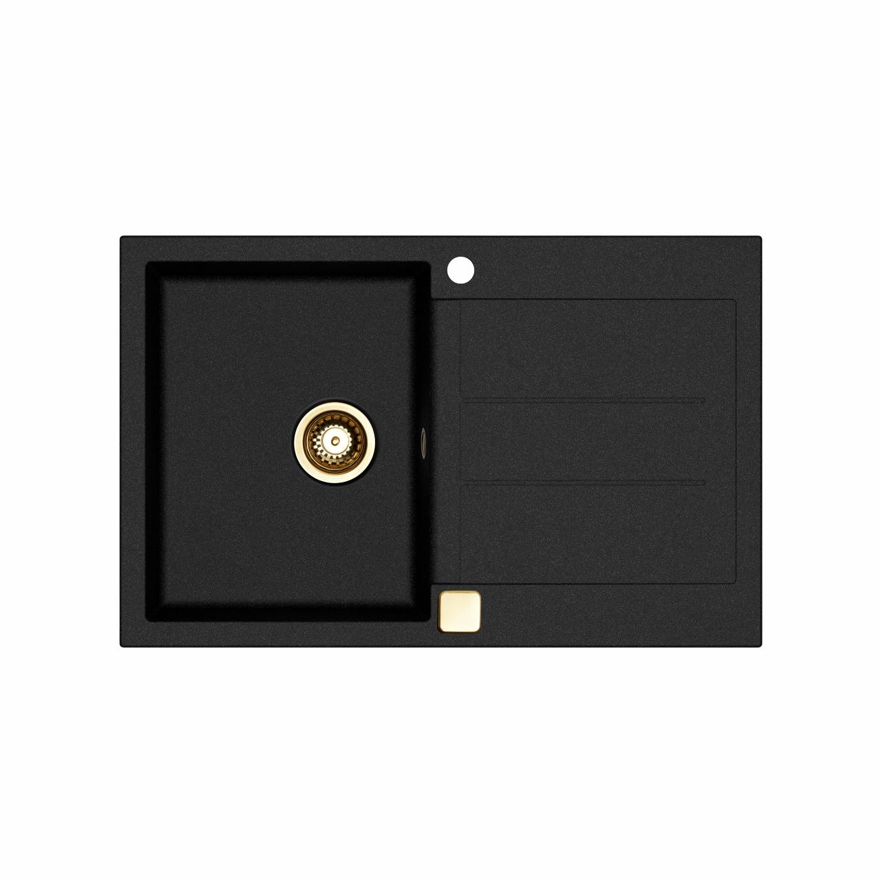 Saturn 780 komposit køkkenvask m/bakke, Sort m/PVD Messing afløb
