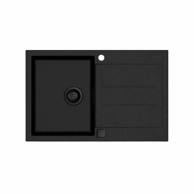Saturn 780 komposit køkkenvask m/bakke, Sort m/sort afløb