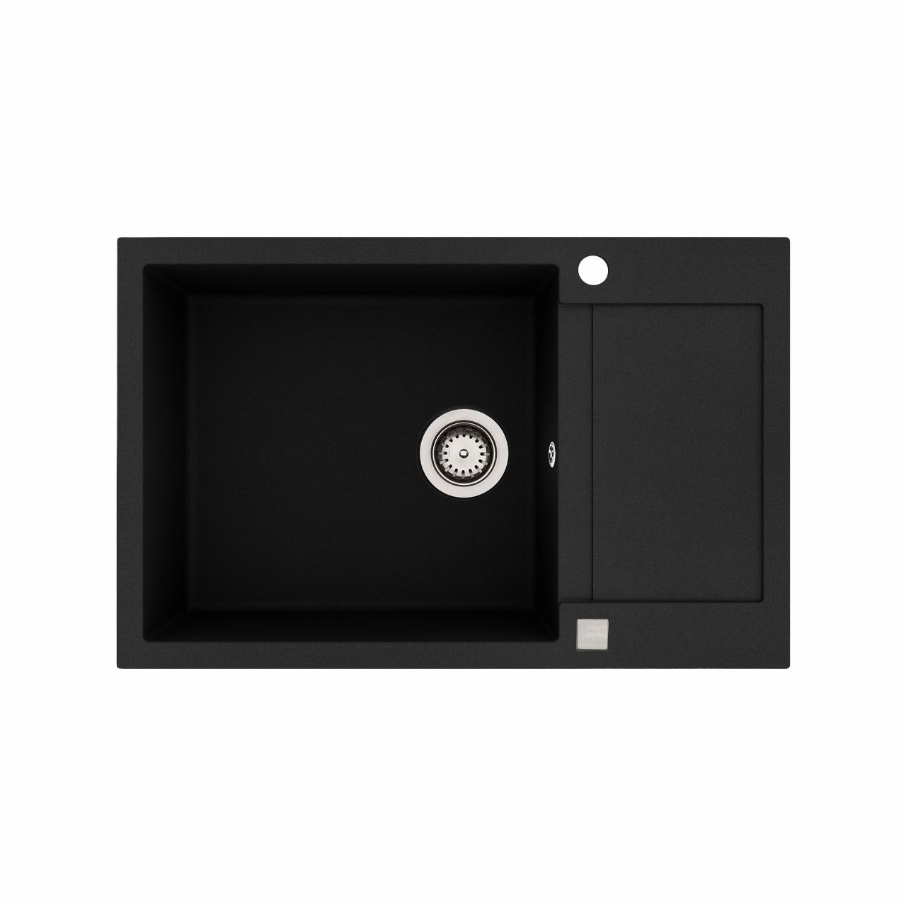 Saturn 790 komposit køkkenvask m/bakke, Sort m/krom afløb