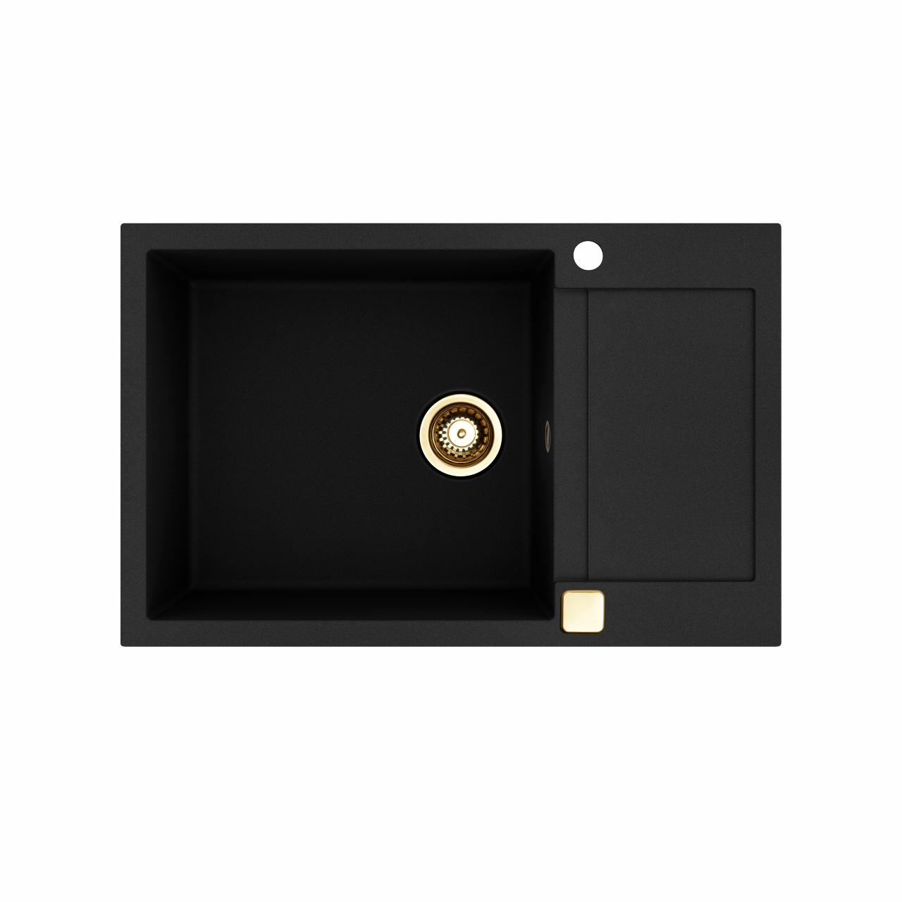 Saturn 790 komposit køkkenvask m/bakke, Sort m/PVD Messing afløb