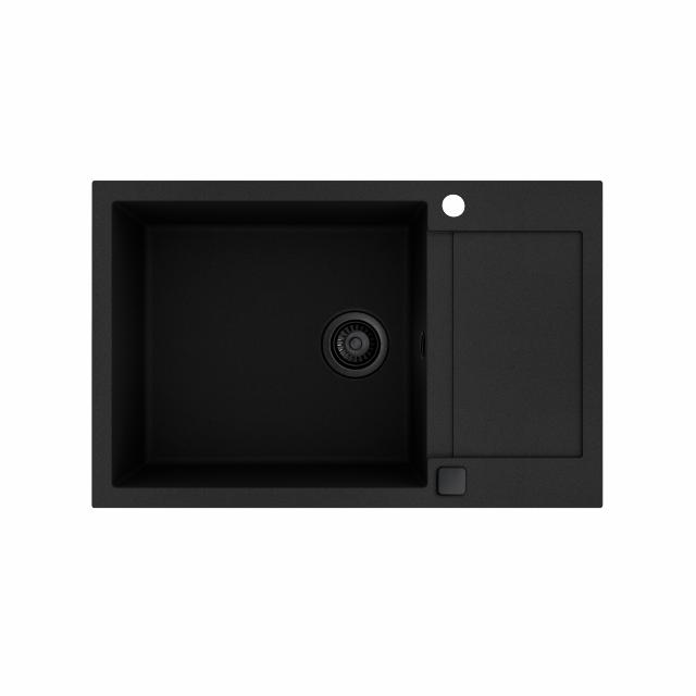 Saturn 790 komposit køkkenvask m/bakke, Sort m/sort afløb
