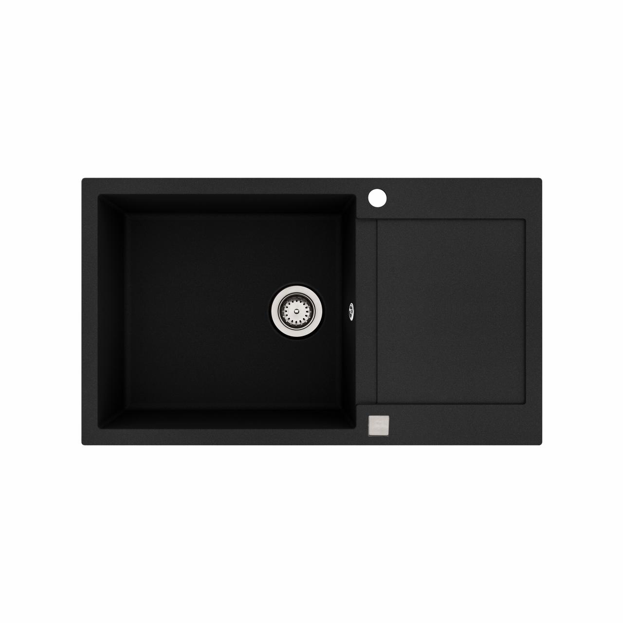 Saturn 860 komposit køkkenvask m/bakke, Sort m/krom afløb