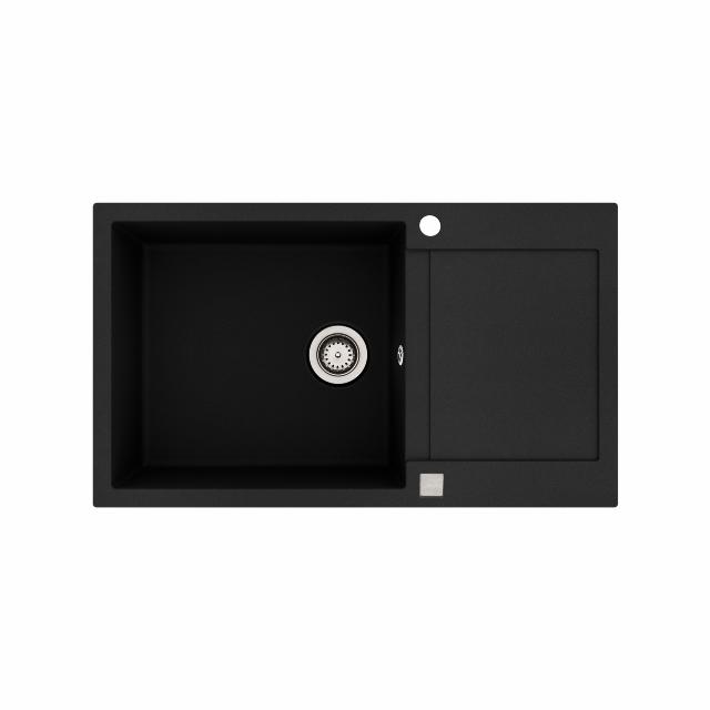 Saturn 860 komposit køkkenvask m/bakke, Sort m/krom afløb