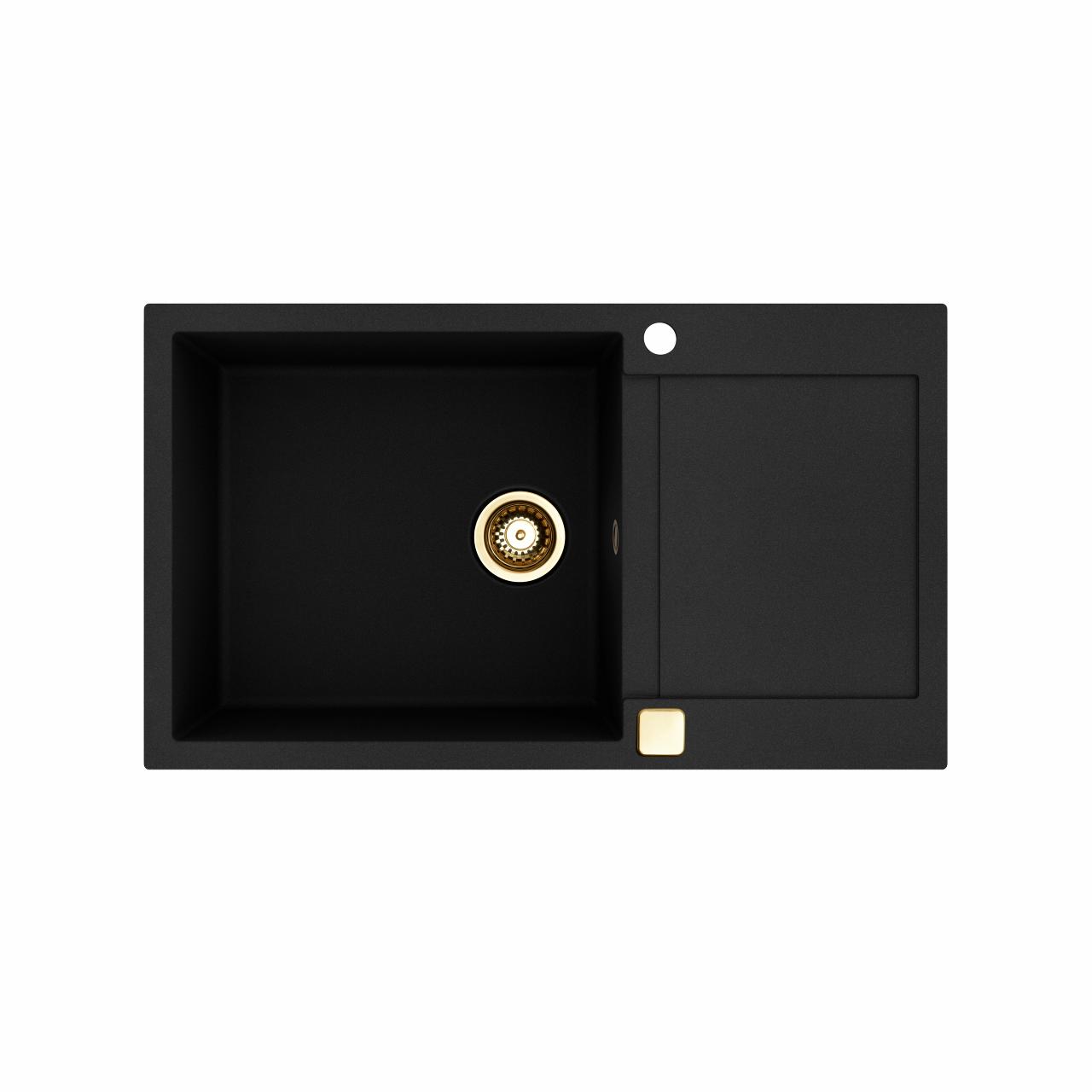 Saturn 860 komposit køkkenvask m/bakke, Sort m/PVD Messing afløb