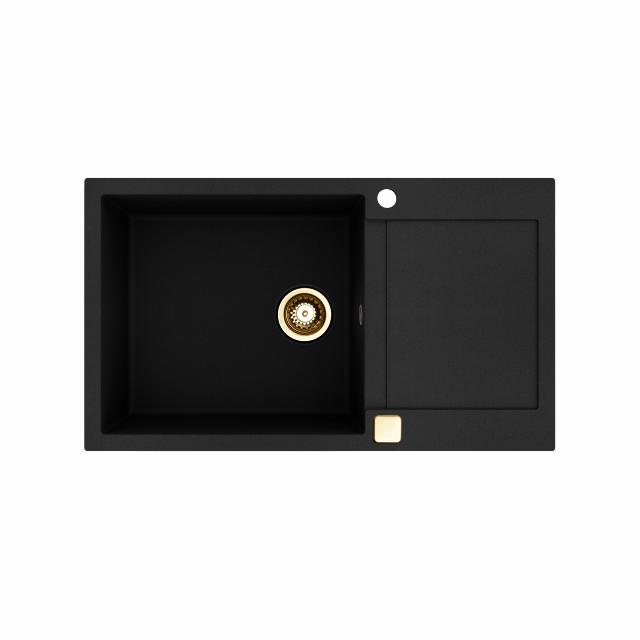 Saturn 860 komposit køkkenvask m/bakke, Sort m/PVD Messing afløb