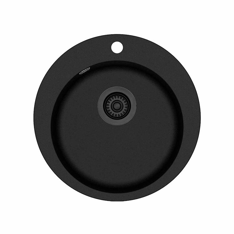 Saturn Rund komposit køkkenvask, Sort m/sort afløb