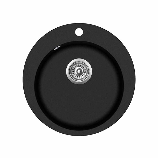 Saturn Rund komposit køkkenvask, Sort m/krom afløb