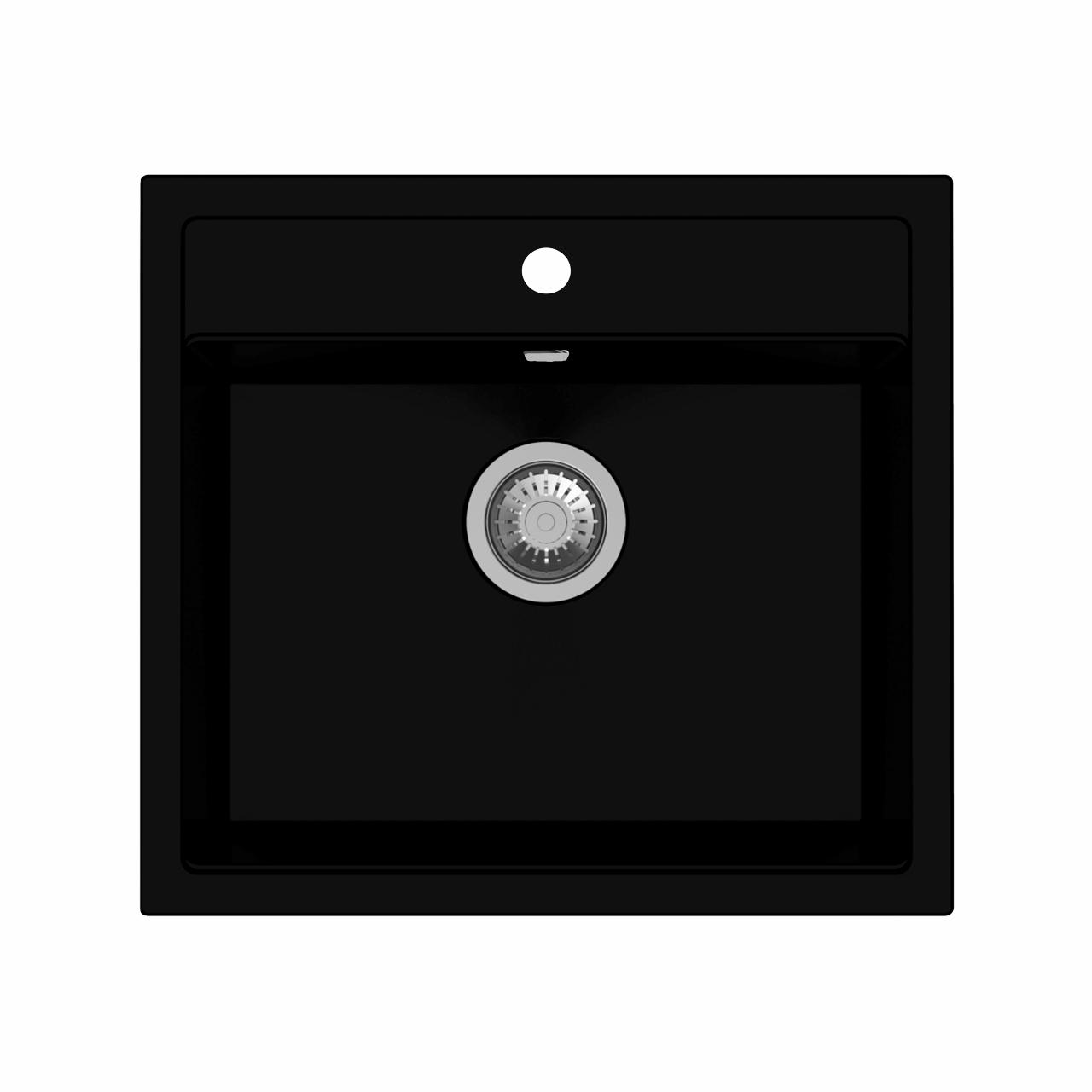 Venus Stone 60B køkkenvask, m/hanehul, Matsort m/krom afløb