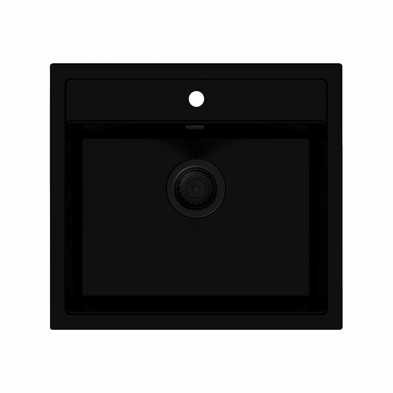 Venus Stone 60B køkkenvask, m/hanehul, Matsort m/sort afløb