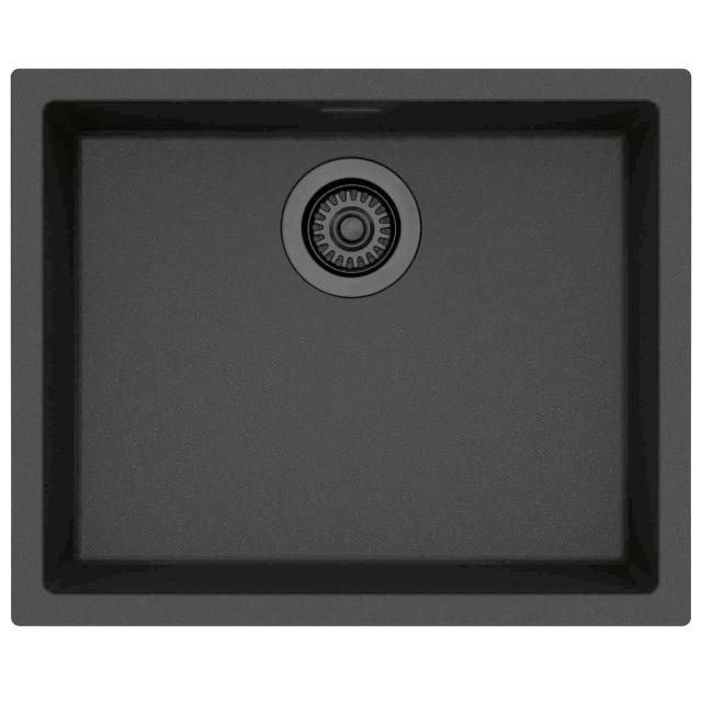 Amsterdam 50 komposit køkkenvask, Black Silvery m/sort afløb